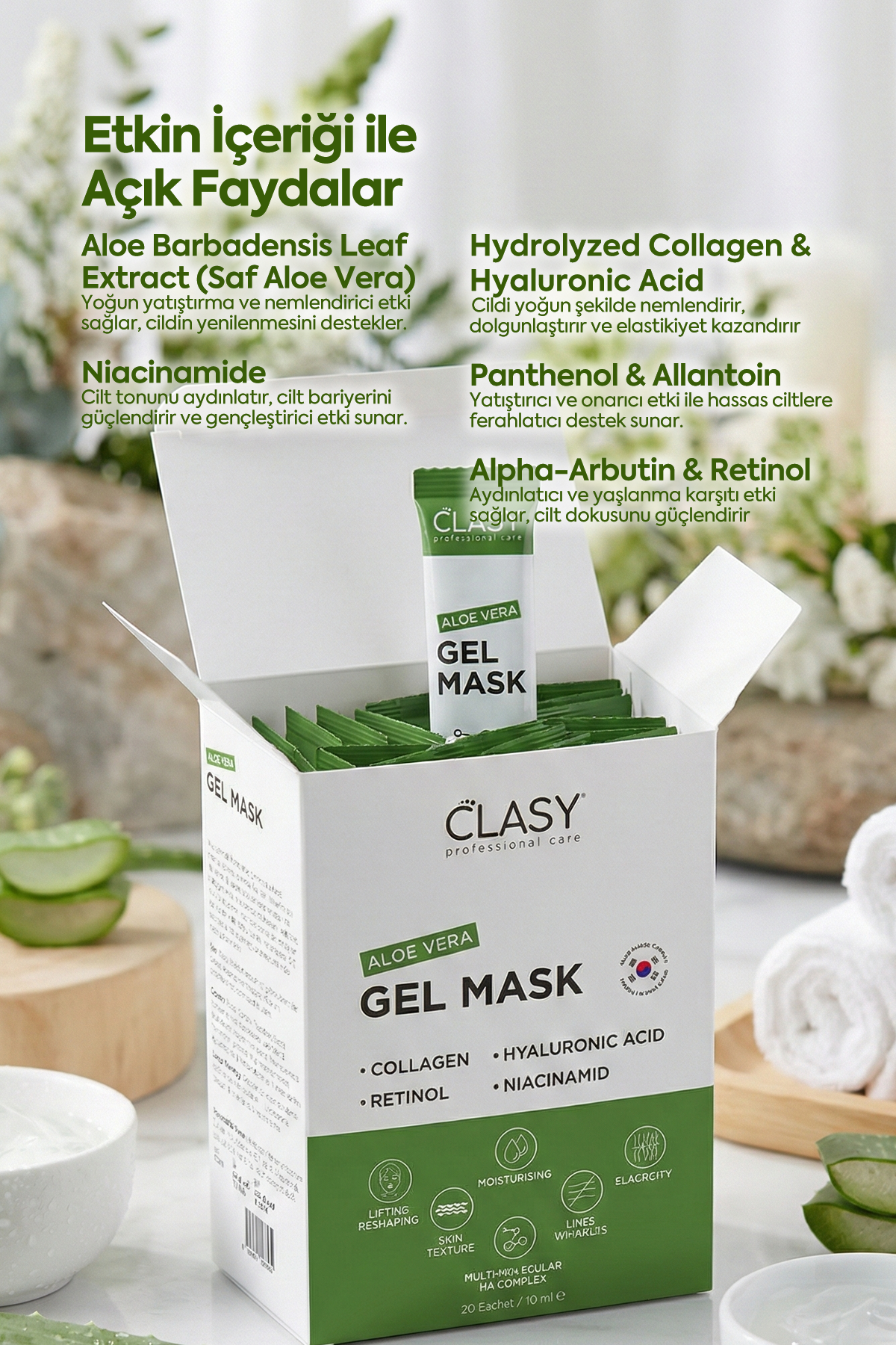 Aloe Vera Gel Mask - Gençleştirici Jel Maske - 20 Şaset